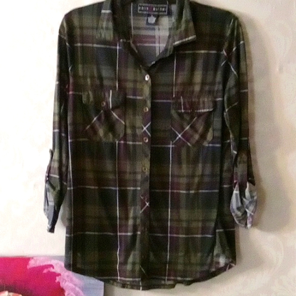 Pollyanna & Esther Plaid Button Down Shirt XL - Picture 1 of 4
